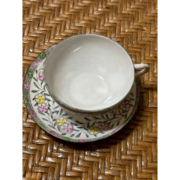 Antique Japanese Bone China Tea Cup & Saucer Set With Floral Pattern - Picture 2 of 8